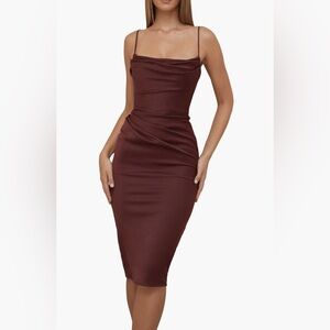 HOUSE OF CB - Anja Satin Corset Midi Dress (S- Raisin)